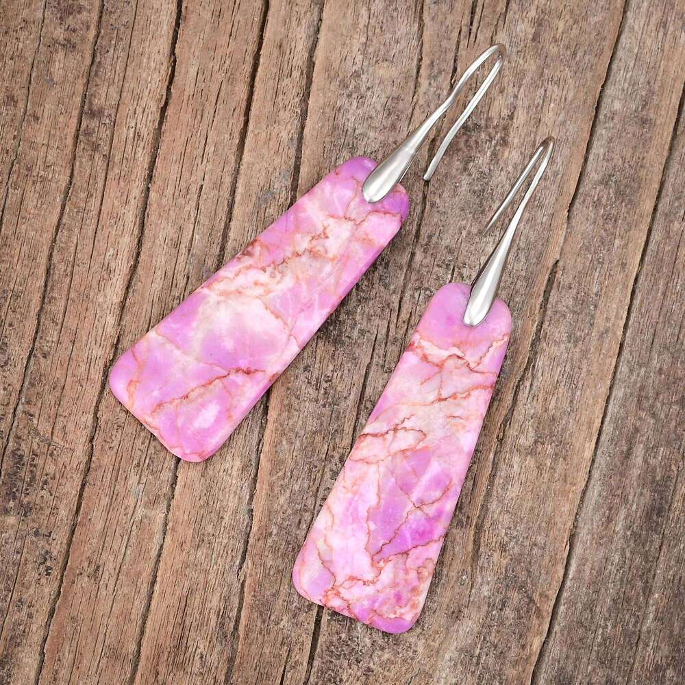 Imperial Jasper Trapezoid Earrings Pink and Orange Natural Stone Bohemian Dropshipping