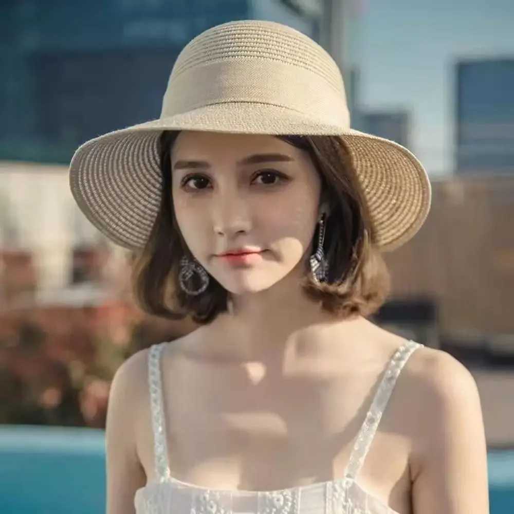 New Summer Women Sun Hat Casual Fashion Bowtie Fisherman Hat Straw Hat with Bow Ribbon Travel Beach Hat Y250707