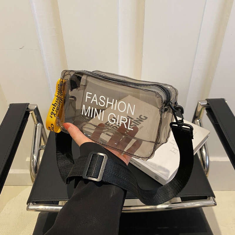 Summer Jelly Transparent for Women New Trendy Korean Version Letter Print Small Square Single Shoulder Handbag Fashion Simple Crossbody Bag