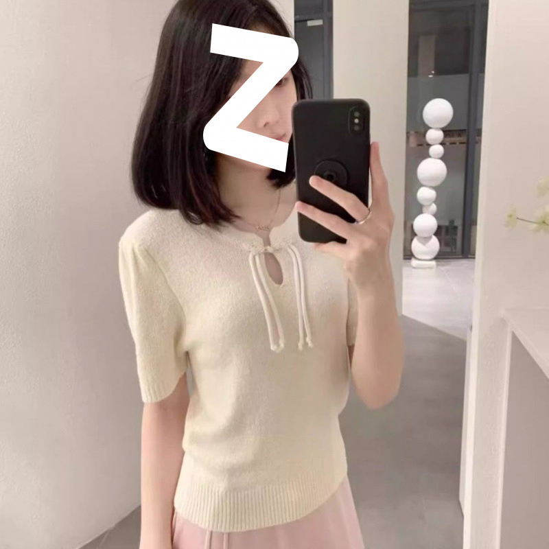 2025 Summer new women's T-shirt new Chinese round neck short sleeved summer new niche knitted top new designer T-shirt