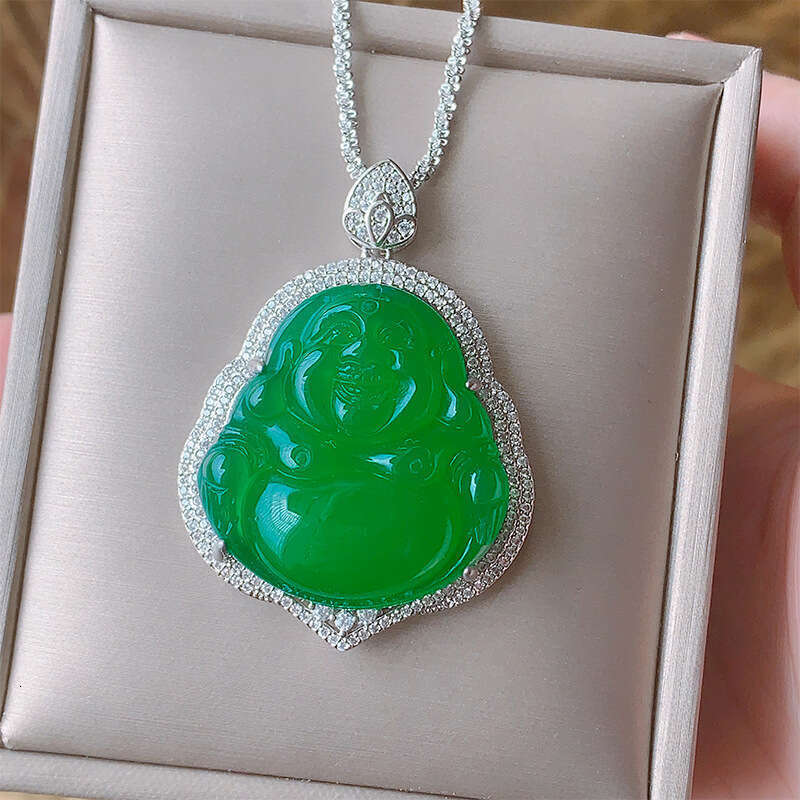Huayoumei Jewelry Green White Chalcedony Laughing Buddha New Chinese Accessories National Style Maitreya Necklace Pendant 401