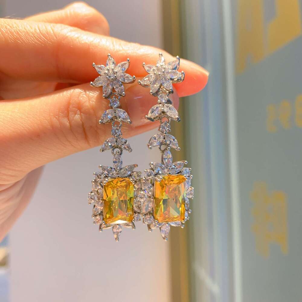 Colorful Imitation Jewelry Fashion Exaggerated Yellow Pink Dia For Women Live Streaming Earrings F2f
