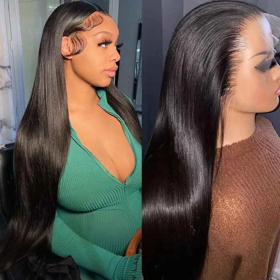 30 40 Inch 13x4 HD Transparent Bone Straight Lace Front Wigs 250 Density 360 Full Lace Brazilian Human Hair Wigs For Women Synthetic Wig