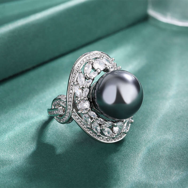 Tiktok Ring Jewelry Imitation Natural Australian White South Sea Pearl Luxurious Evening Party Women's Style 331