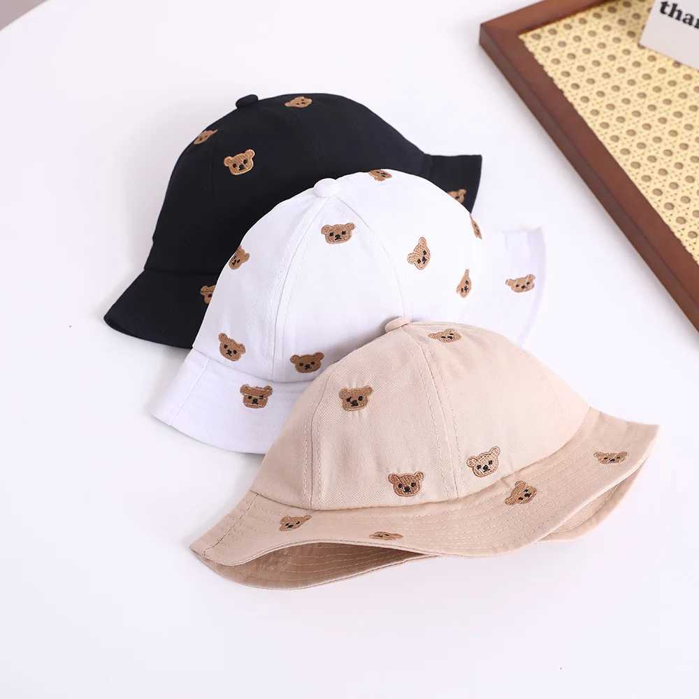 Embroidered Bear Kids Bucket Hat New Spring Baby Boys Girls Sunshade Hat Lovely Outdoor Summer Baby Hat Fishing Cap For 1-3Y Y250707