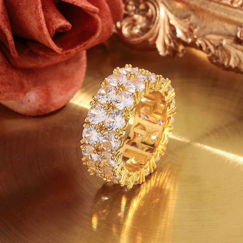 925 Sterling Silver Luxury Double Row White Zircon Ring For Ladies Wedding Party Birthday Fashion Jewelry Gift XJ250707