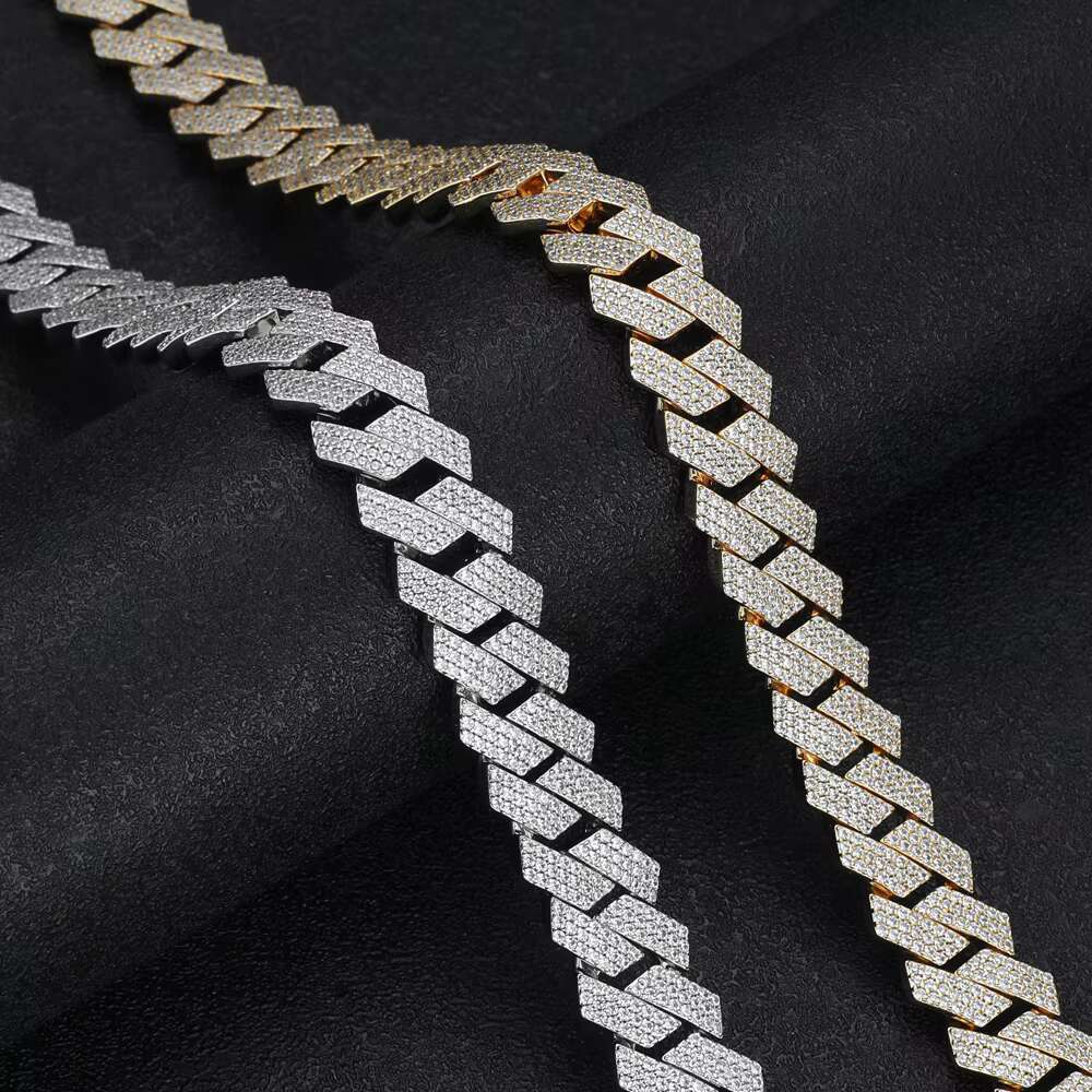 Hiphop Drop Shipping Iced Out GRA VVS Moissanite Sterling Silver Rhodium Plated Box Clasp 3 Rows 15mm Cuban Link Chains