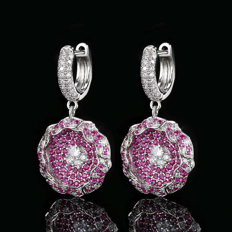 Autumn Winter New Jewelry Light Hollow Full Dia Red Fashion Versatile Women's Drop Earrings Wholesale 8D4