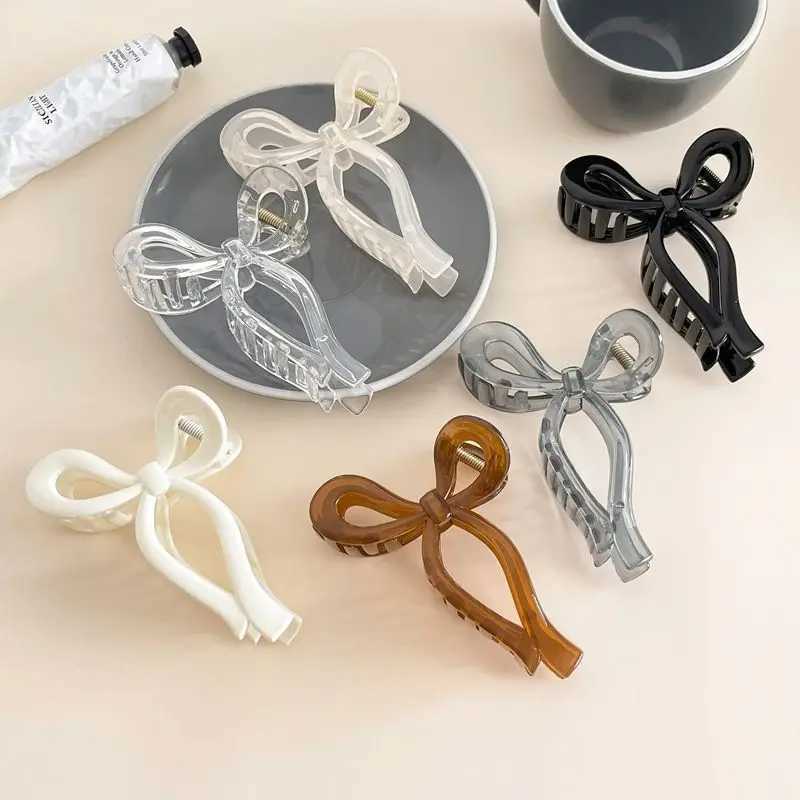 Ponytail Bow Large Hair Claw Crab Hair Accessories for Women Solid Acrylic Bowknot Hair Clips Hairpins Girls Barrettes Headbands Y250707