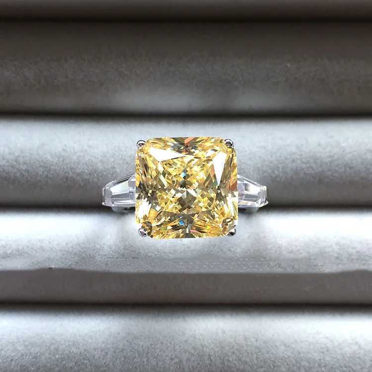 Exquisite Big Bling Yellow Zircon Silver Womens Wedding Engagement Fashion Jewelry New Year 2024 Diamond Ring Rings for Women XJ250707