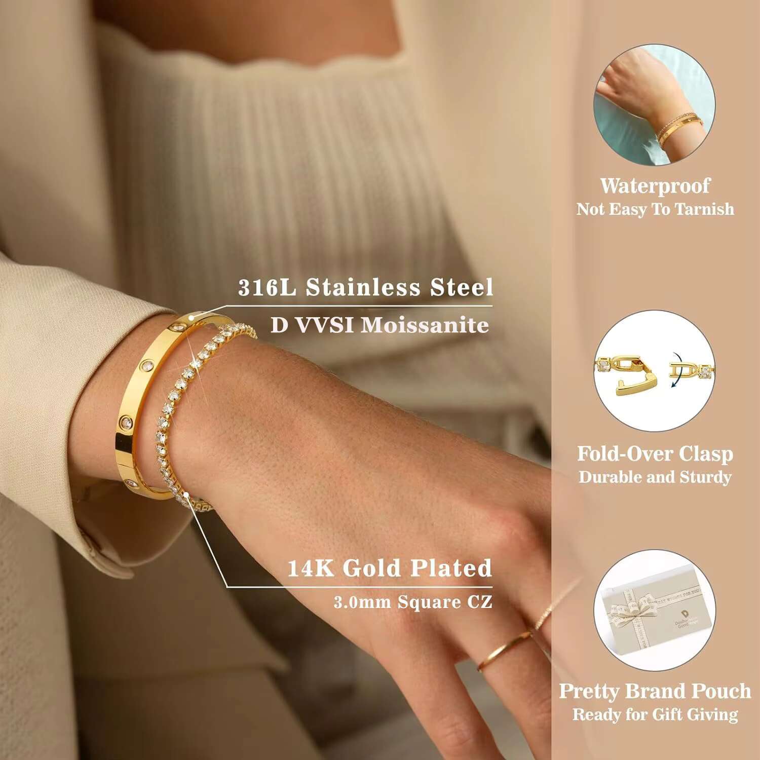 Wholesale Fashion Stainless Steel 925 Sterling Silver Gold Moissanite Lab Grown Diamond Tennis Necklace Chain Tennis Bracelet
