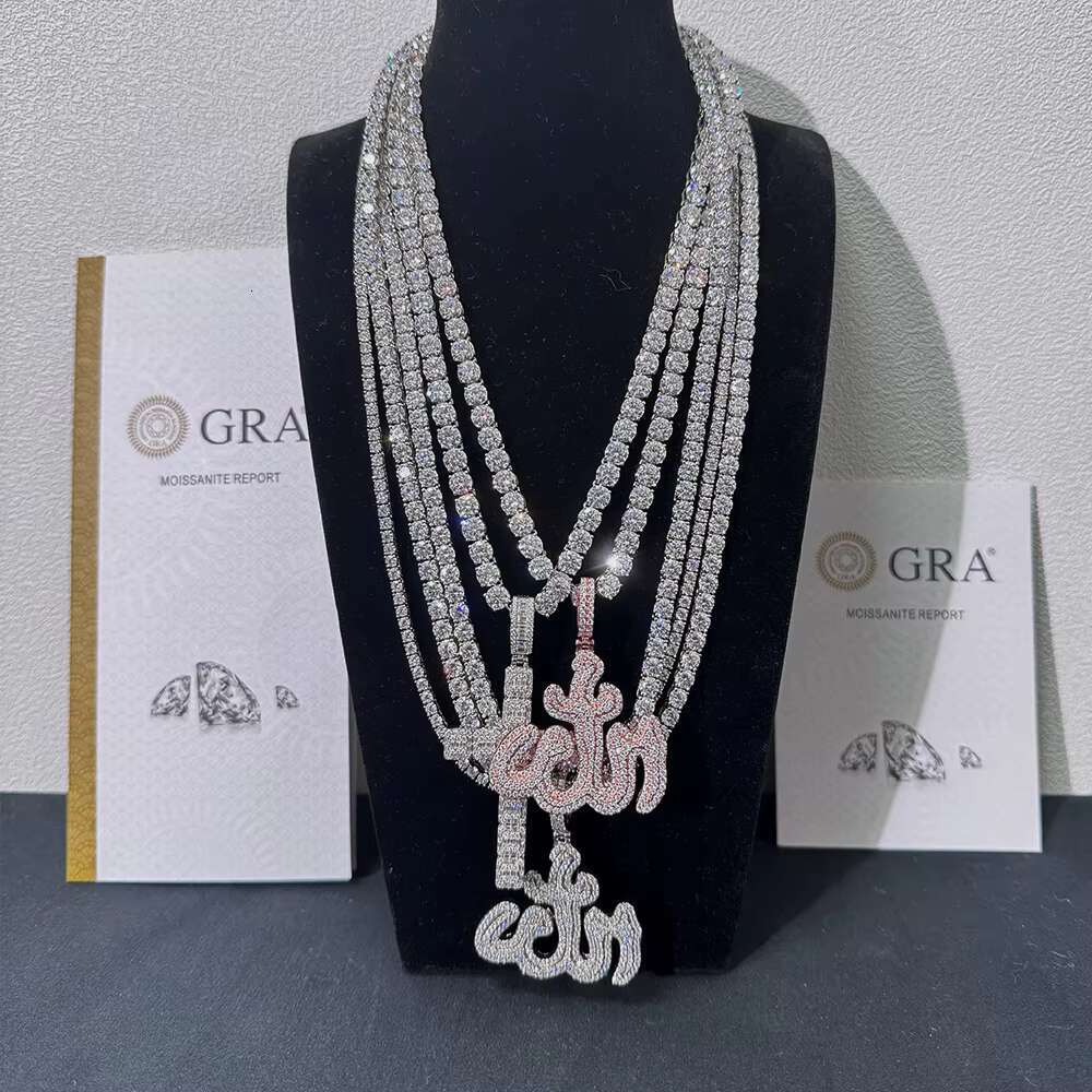 Moissanite Tennis Chain Necklace 925 Silver Emerald Cut Lab Diamond Womens Hiphop Moissanite Tennis Chain