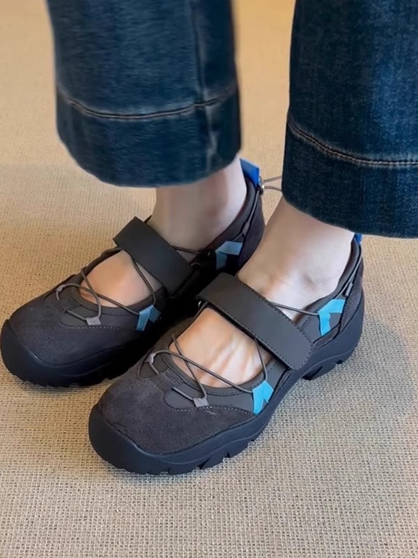 Genuine Leather Thick Sole Shallow Mouth Velcro Mary Jane for Women, Niche Designer Handmade Sports Casual Elegant Versatile Single Shoes