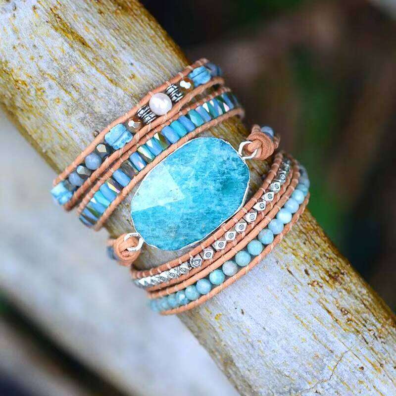 Wrap Crystal 5-Layer Leather Strap Multi-Layer Bohemian Woven Statement Bracelet