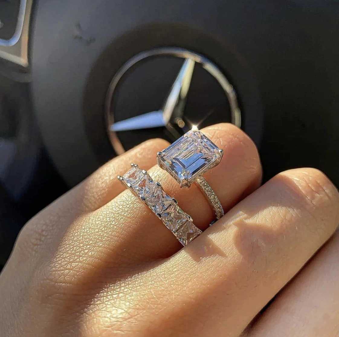 eternyti 925 Sterling Silver Engagement Wedding Band Rings for Women Bridal Emerald Cut Diamond Promise Party Jewelry Gift XJ250707