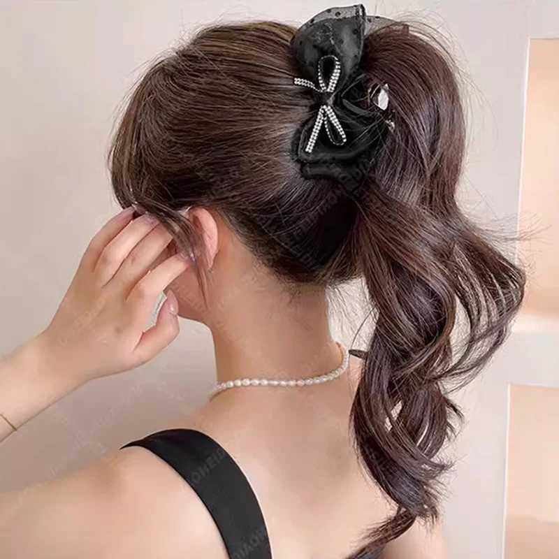 Elegant Rhinestones Chiffon Dot Bow Hair Claw For Women Girls Sweet Hair Ornament Hair Clips Hairpin Fashion Hair Accessories Z250707