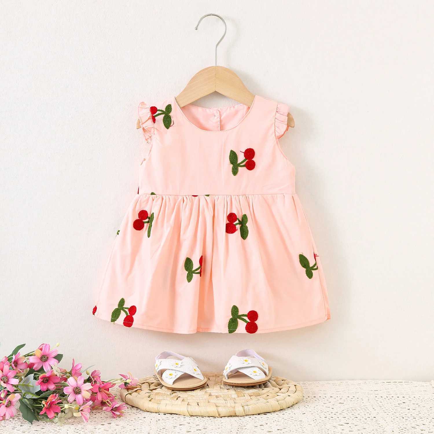Baby Girl Dresses Summer Cherry Print Cotton Girls Dresses Cute Girls Beach Dresses Baby Girl Clothing R250707