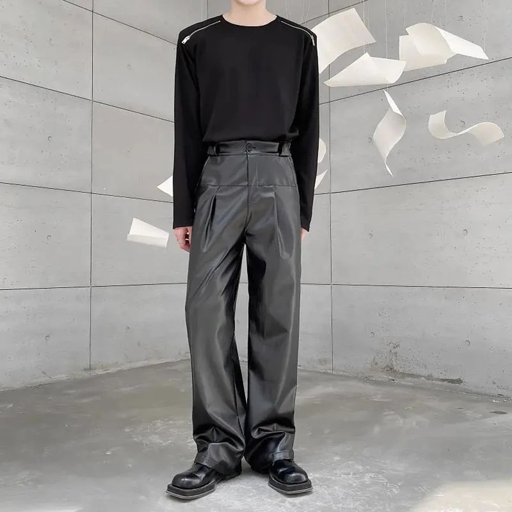 Mens Pu Leather Pants Performance Casual Trousers Autumn Streetwear Fashion Versatile Campus Straight MenS Clothing 250704