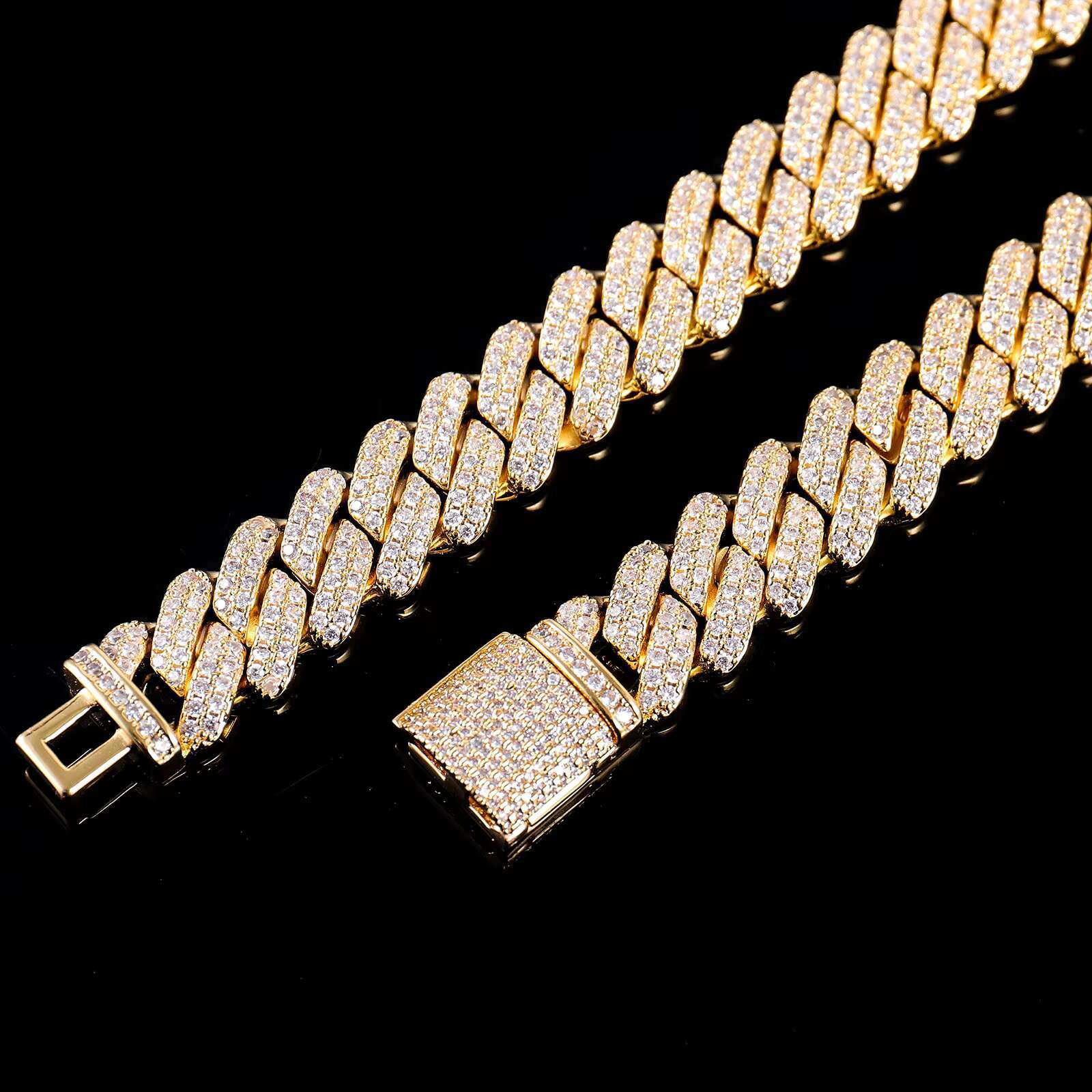 Fashion Customization Moissanite Cuban De 10mm 10k 14k 18k Gold Mossinate Diamond Cuban Chain 2 Row Stone Miami Cuban Link Chai