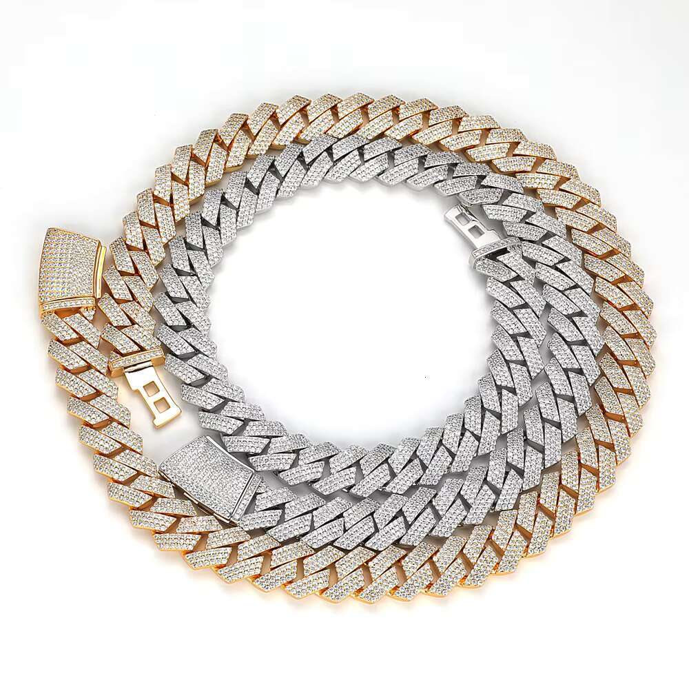 Hiphop Drop Shipping Iced Out GRA VVS Moissanite Sterling Silver Rhodium Plated Box Clasp 3 Rows 15mm Cuban Link Chains