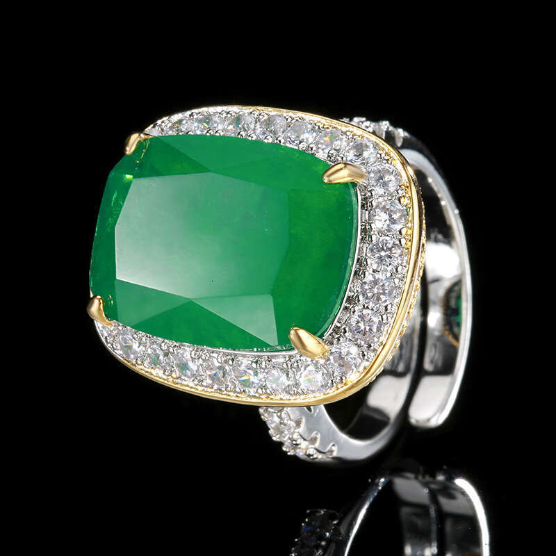 Hua Youmei Jewelry Ring Imitation Red Corundum Emerald Zircon Women's High-End Luxury Accessories 56F
