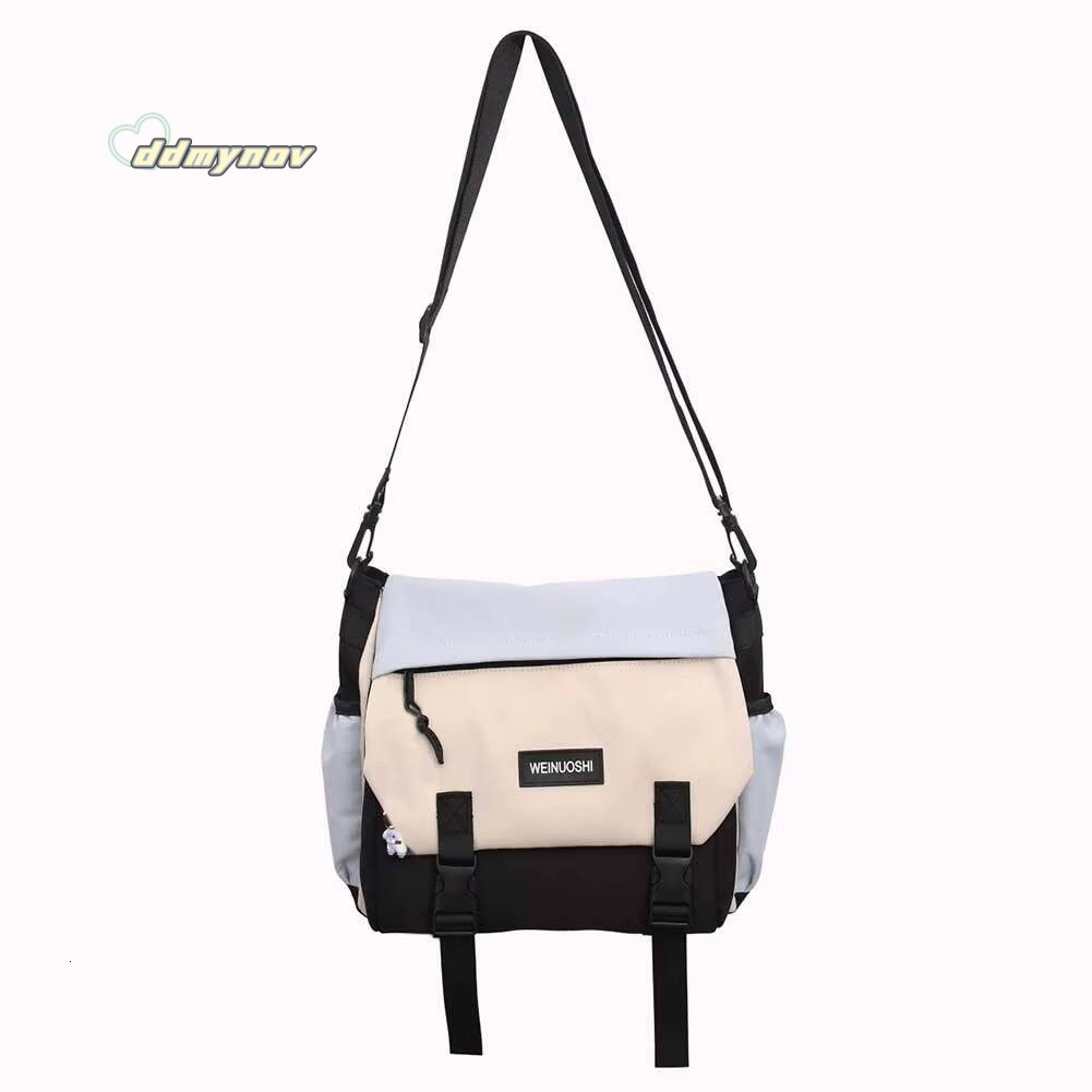 Unisex Simple Postman Large Capacity Leisure Sling Contrast Color Nylon Satchel Bag for College Travel Business ddmynov