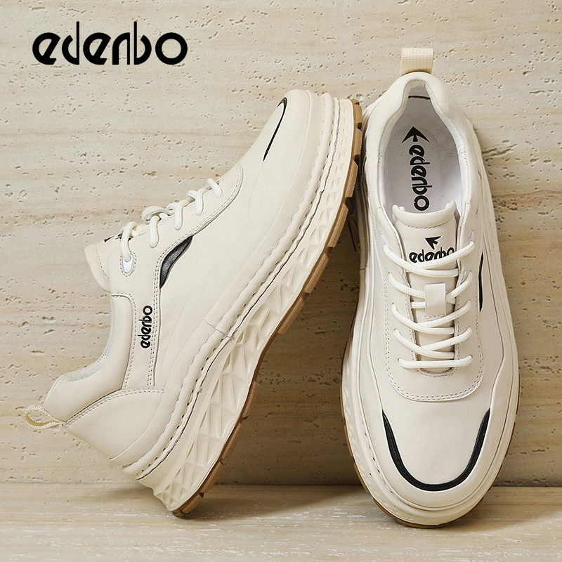 Edenbo men's shoes 2025 new four seasons genuine leather waterproof sports casual shoes men's white all-match full cowhide sneakers
