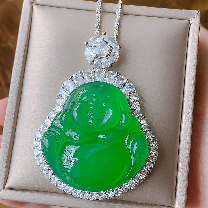 Huayoumei Jewelry Green White Chalcedony Laughing Buddha New Chinese Accessories National Style Maitreya Necklace Pendant Ec1