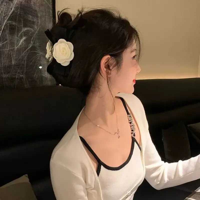 1pc Xiaoxiangfengshan Camellia Bow Headpiece Hairclip Female Rear Head Grip Clip Large Shark Clip Premium Spring Clip Z250707