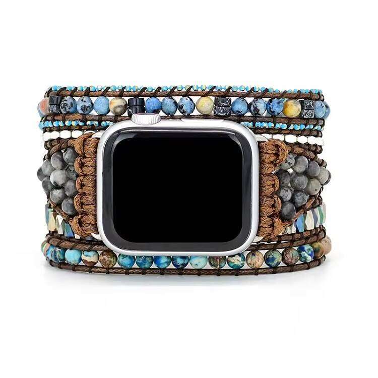BOHO Band for IWatch 38mm 42mm Multilayer Leather Cuff Natural Stone Bracelet Smart Watch Strap