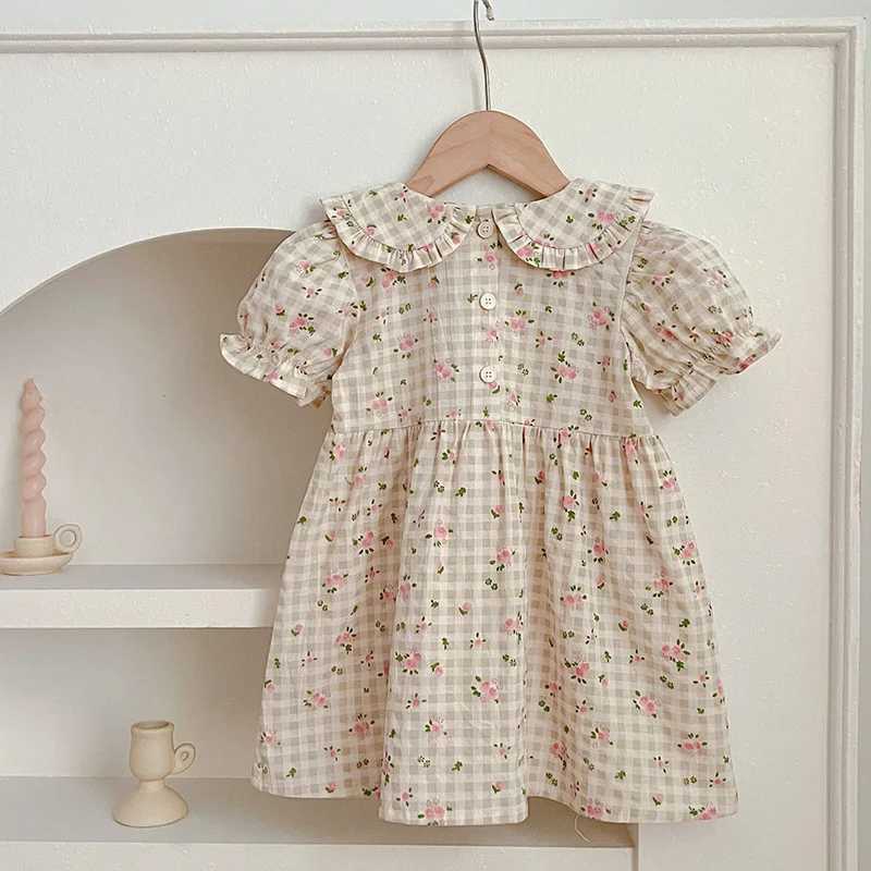 2024 New Summer Kids Party Dresses Short Sleeved Cotton Floral Printing 2-6 Years Baby Girls Princess Dress Sisters Clothes R250707