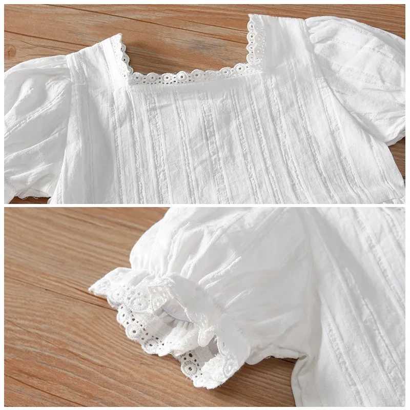 Little Maven Korean Summer Cute Baby Girl Solid Clothes Elegant White Dress Lace Children Refreshing Girls Princess Party Dress R250707