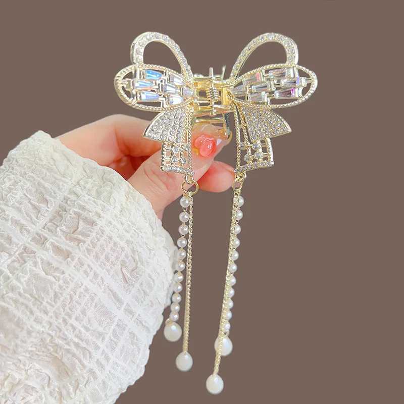 Super Fairy Butterfly Tassel Grab Pearl Tassel Hair Claws Rhinestone Clip Korean Shark Ponytail Crab Clip Girls Hair Accessories Y250707