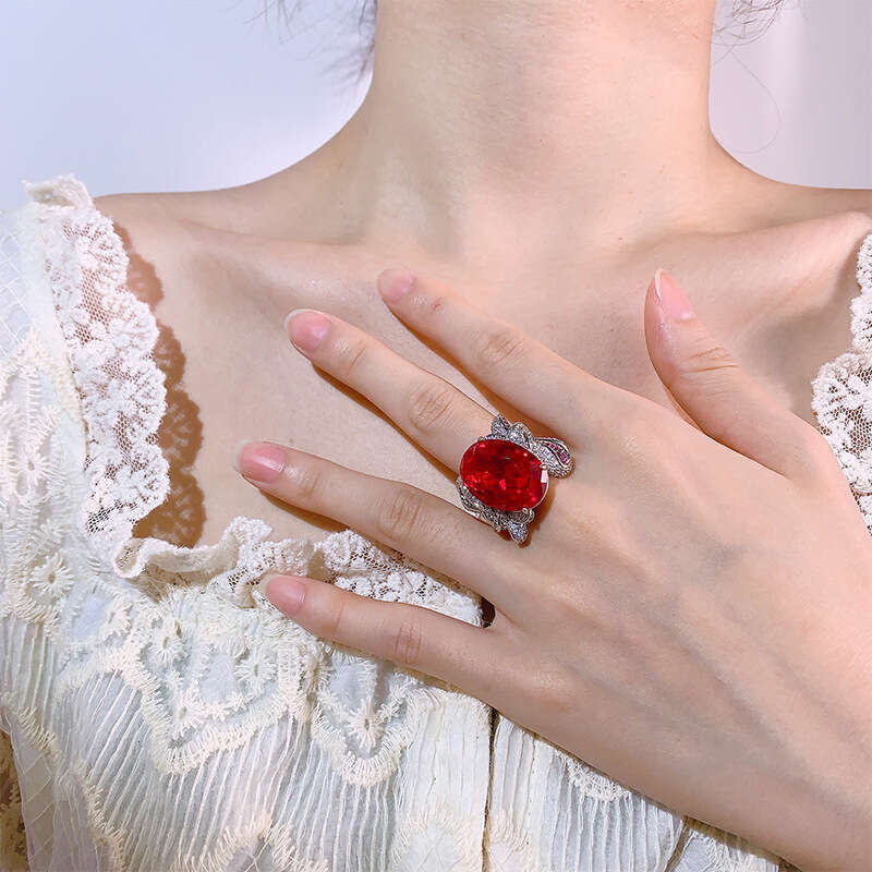 Factory New Ring Jewelry High-End Red Corundum Blue Spinel Open Luxury Fashion Palace Style 374