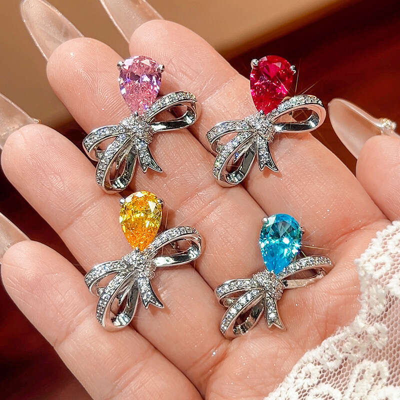 New Eco-Friendly Copper Ring For Women Bowknot Style Inlaid With Zircon Light Luxury Jewelry High-End Fashion 622