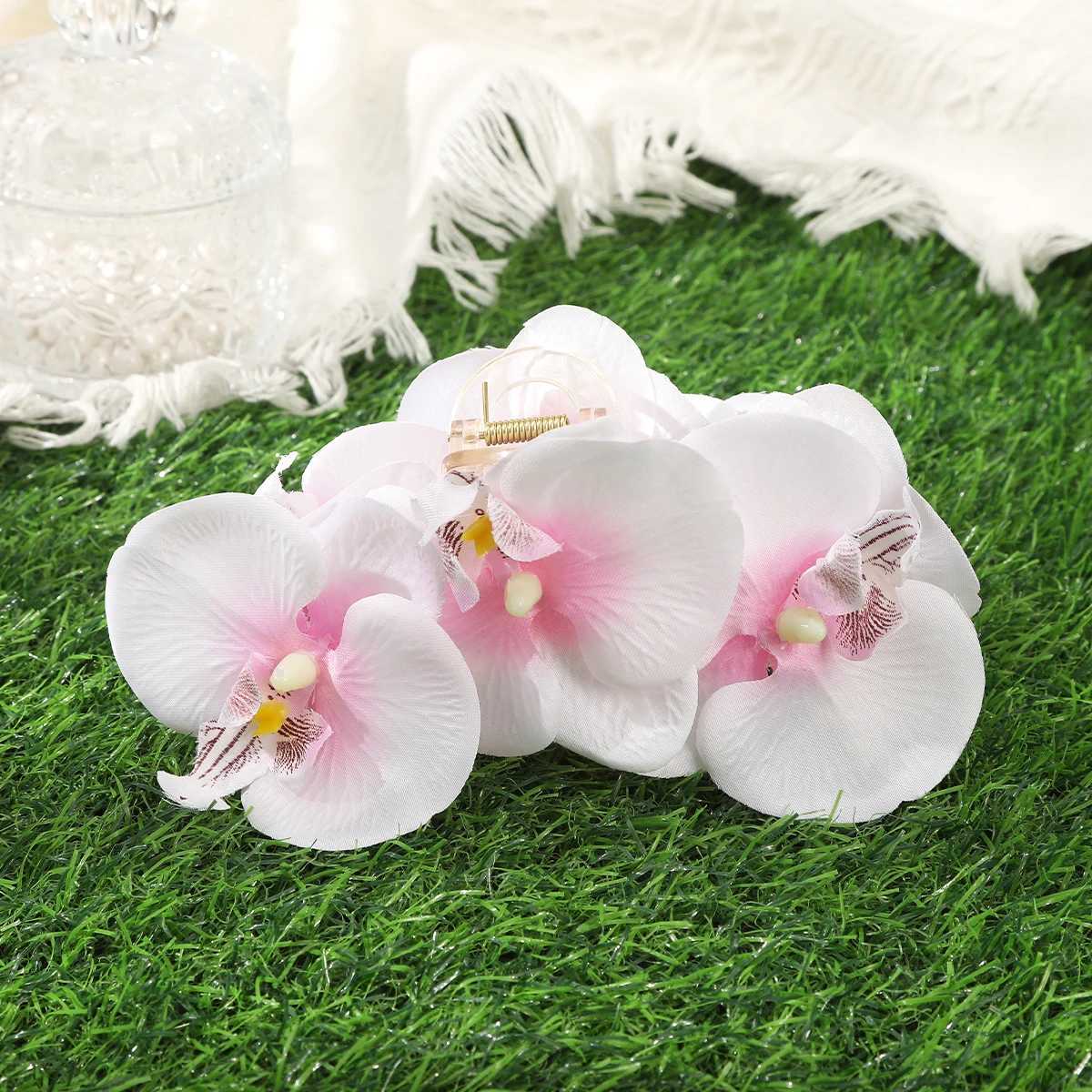 AWAYTR Phalaenopsis Orchid Hair Claw Flower Shark Clip Women Retro Floral Exaggerated Wedding Party Hair Clip Hair Accessories Y250707