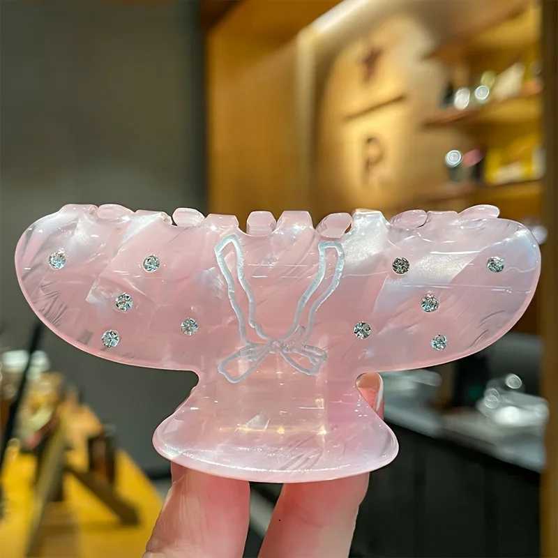 Elegant Acrylic Hair Claw Clip with Rhinestone EmbellishmentsPink Bow DesignAnti-Slip GripFashionable Daily Wear Accessory Z250707