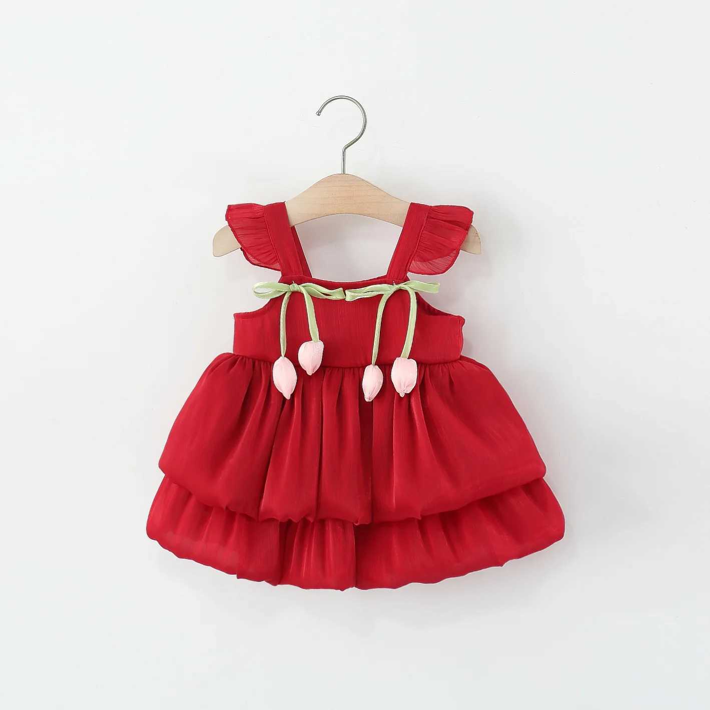 0-3 Year Old Baby Girl Princess Dress Summer New Sweet Tulip ChildrenS Sleeveless Clothes Suitable For Wedding Parties R250707