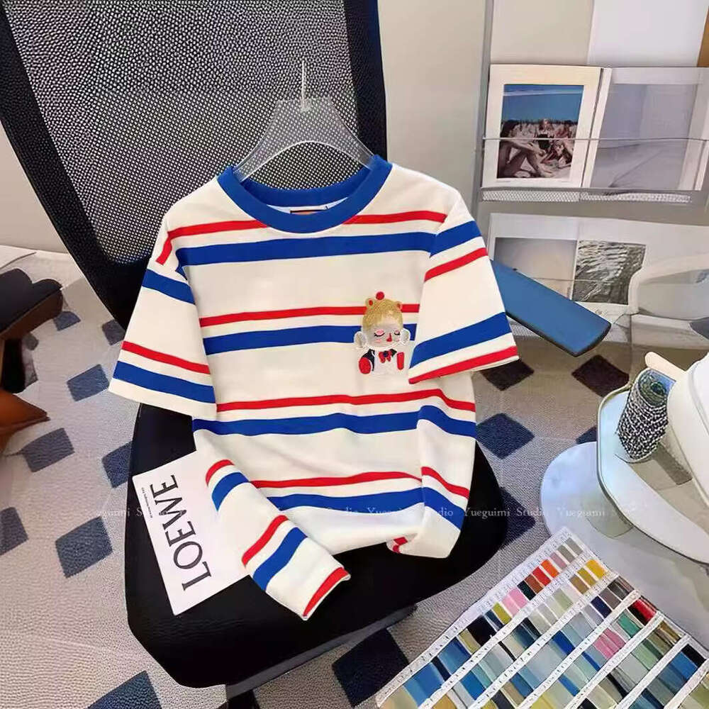 Striped Short T-Shirt For Women Summer New Style High-End Fashionable Youthful Casual Half Sleeve Top B5