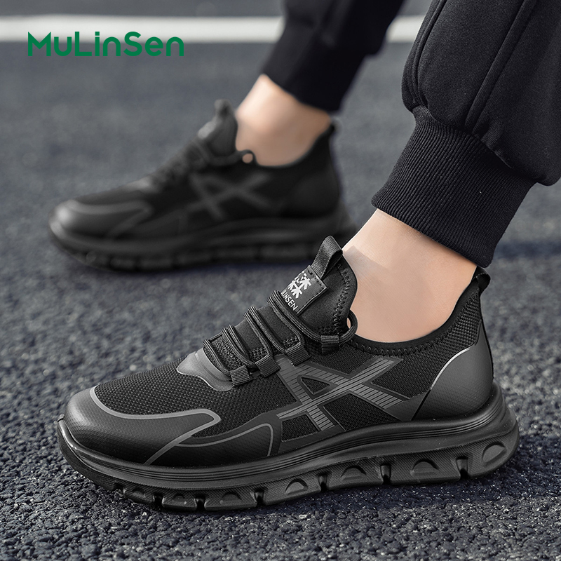 Mulinsen men's classic breathable running shoes-black mesh ultra-light casual sports shoes 2025 new ultra-light running shoes