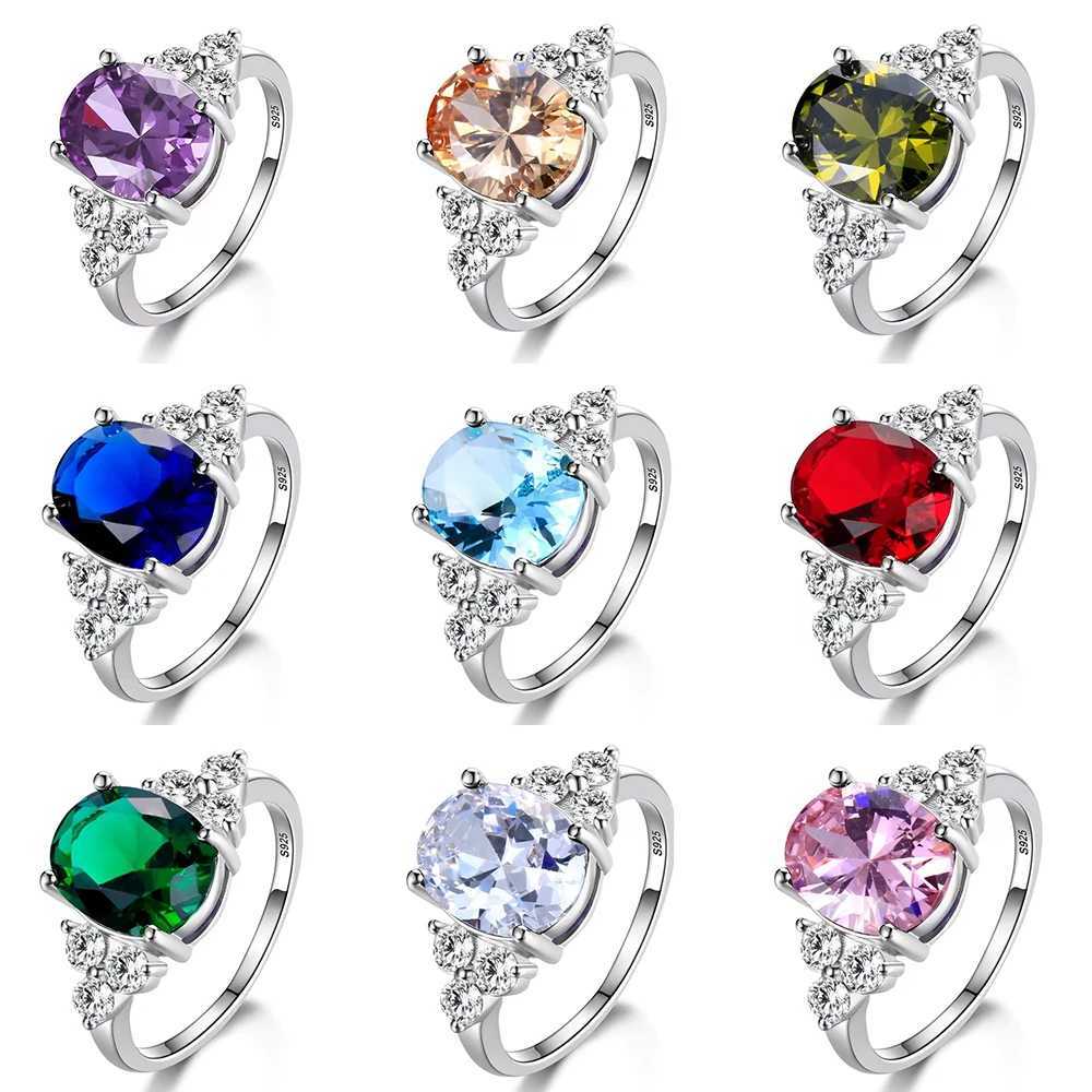 925 Sterling Silver Rings for Women Luxury Blue Crystal Female Cubic Zirconia Women Sterling 925 Silver Colorful Zircon Ring XJ250707