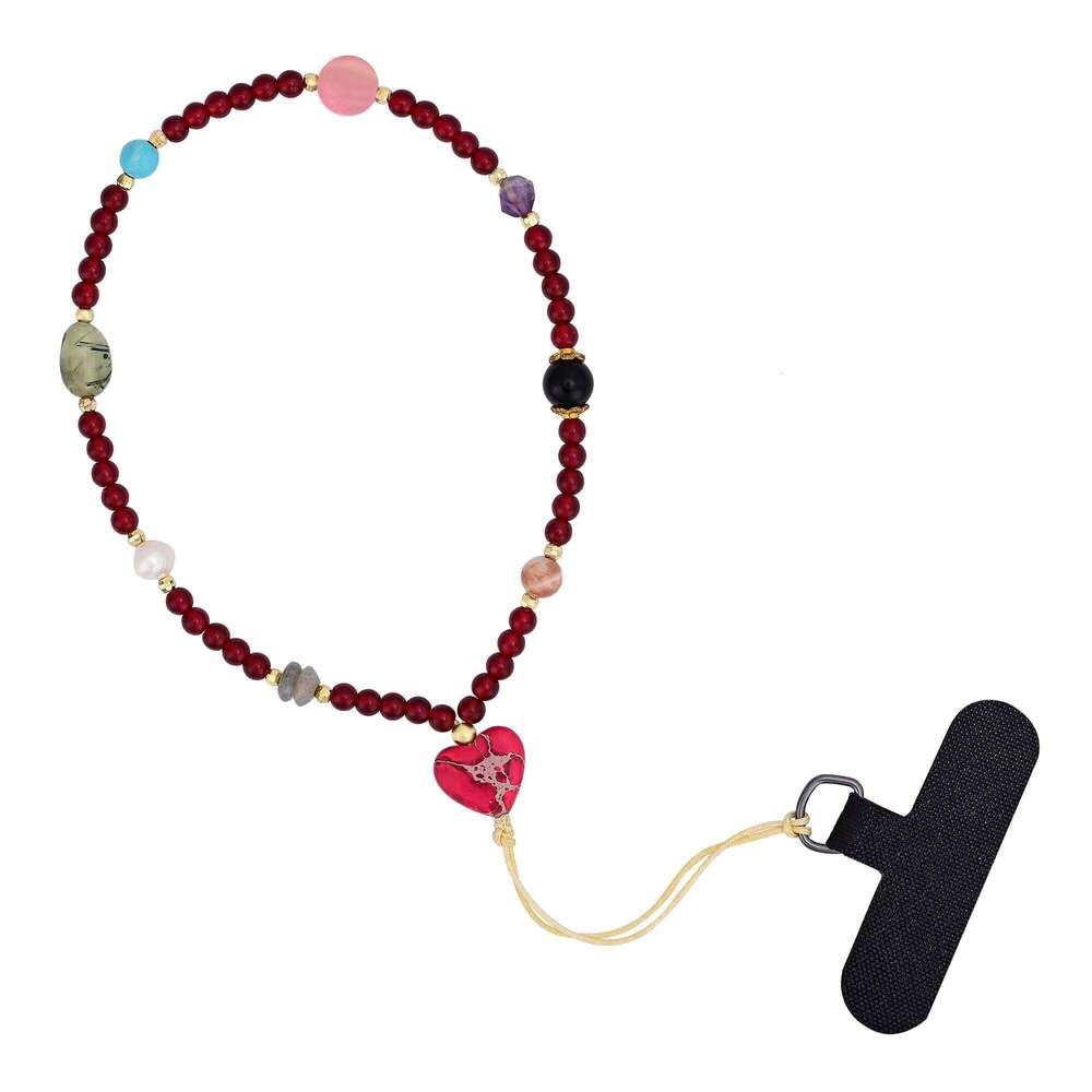 Bohemian Natural Mixed Color Imperial Stone Strap Irregular Bean-Shaped Friendship Jewelry Charm Phone Chain