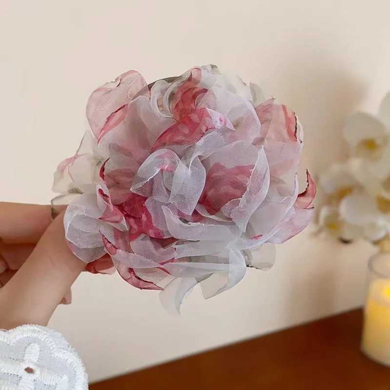 Mesh Broken Flower Hair Clip for Women Sweet Rose Shark Clip Fashion Girls Back of The Head Hair Clamp Y250707