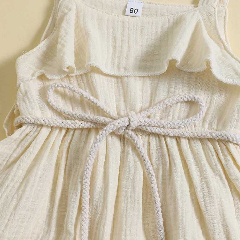 2024-05-07 Lioraitiin Baby Girl Summer Dress Casual Sleeveless Square Neck Belted Dress Toddler A-Line Dress R250707