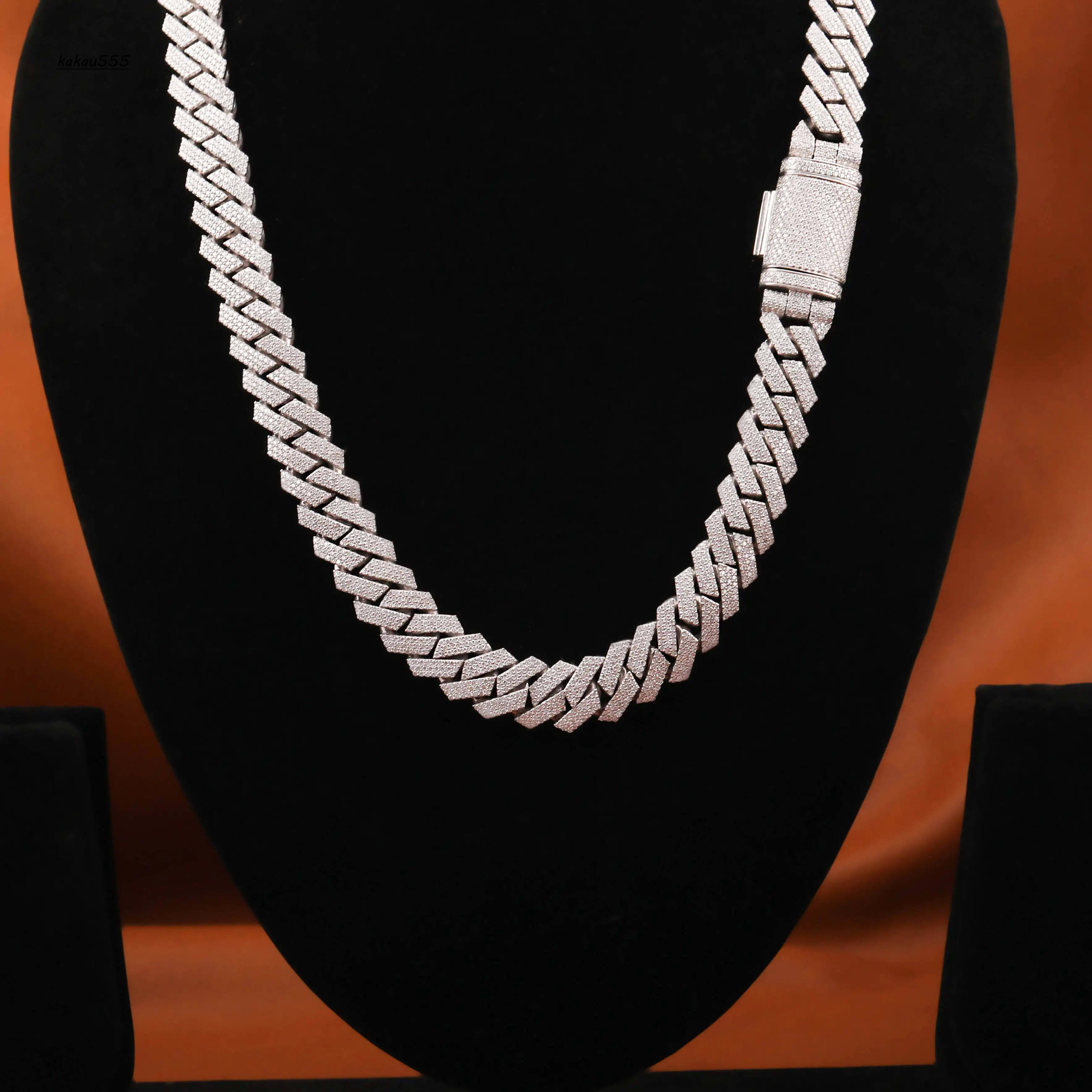 Mens 14mm 925 Sterling Silver Cuban Style Rapper Chain 18K Gold Plated Moissanite Diamond Fashion Body Chain
