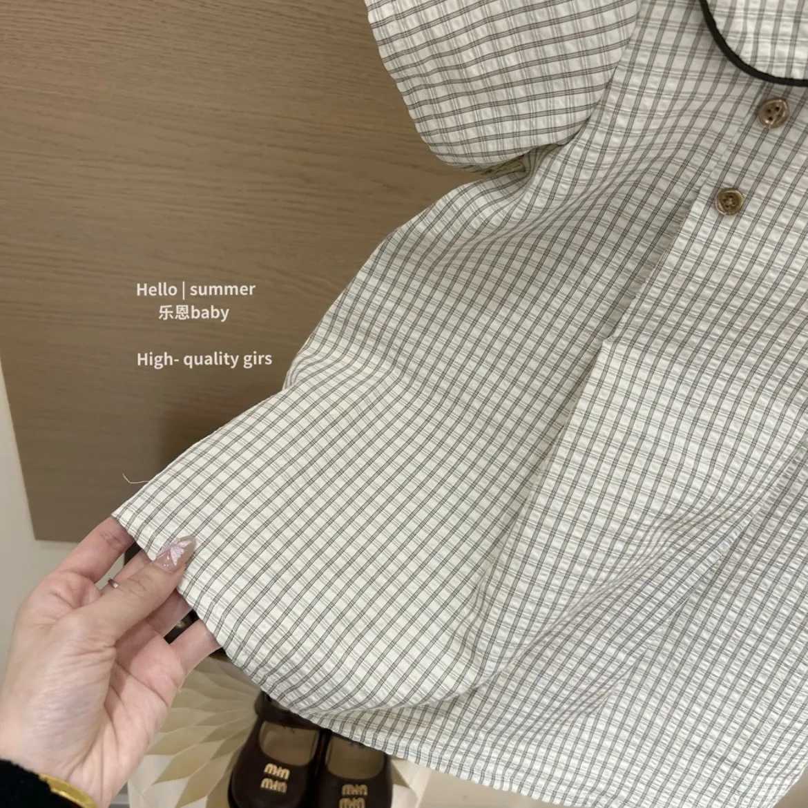 2025 Summer New Girls Baby Girls Cotton Plaid Lapel Shirt Dress Girls Dresses R250707