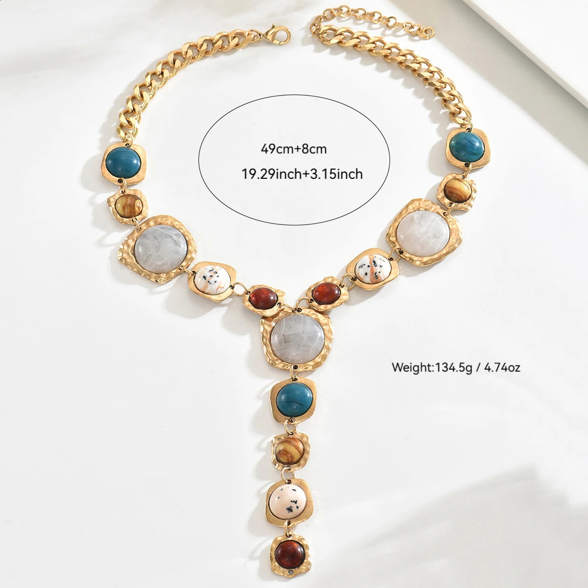 Vintage Exaggerated Y-shaped Long Necklace for Women Stylish Chunky Geometric Pendant Necklaces Boho Fashion Jewelry Accessories 250707