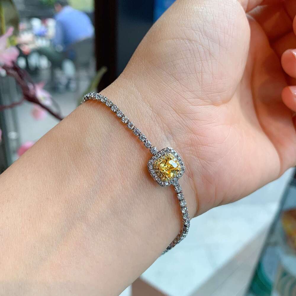 Square Shiny Zircon S Sier Needle Yellow Dia Earrings Bracelet Ring Accessories For Women Wholesale A57