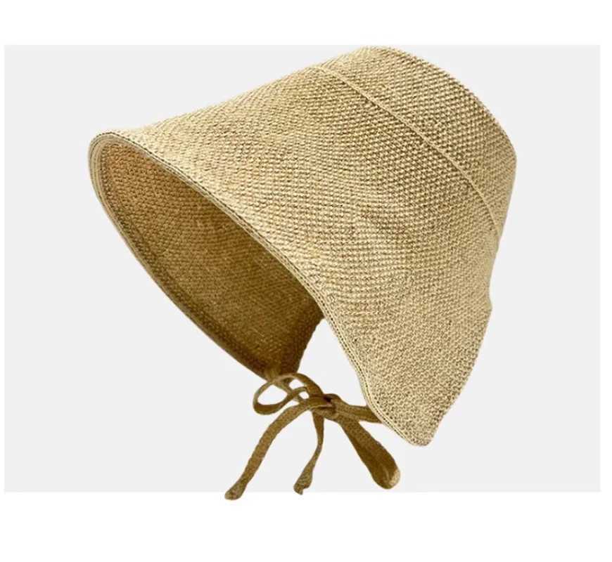 Summer Linen Bucket Hat Women With String Sun Hat Grass Women Korean Version Outdoor Beach Gig Eve Riding Panama Fisherman Hat Y250707