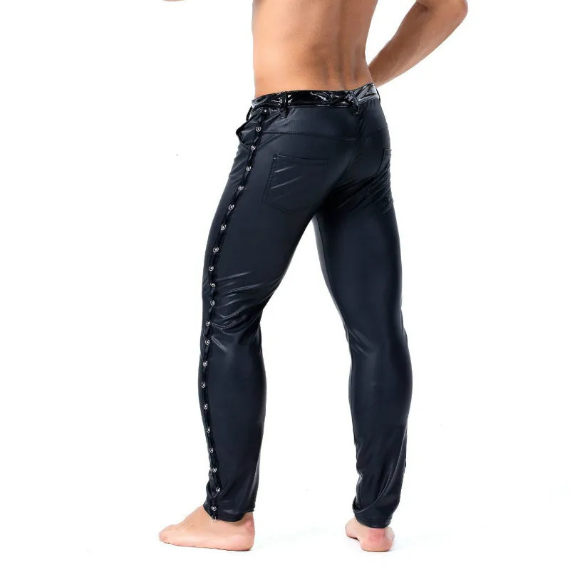 SXXL Men Leather Rivet Pants Slim Fit Elastic Style Spring Summer Fashion PU Trousers Motorcycle Streetwear 250704